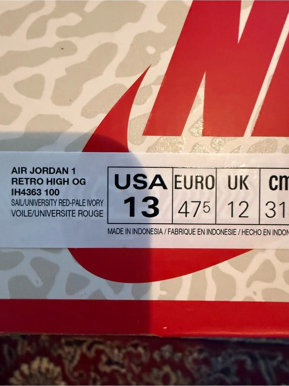 Jordan 1 Retro High OG Sail University Red — Cream with Light Gray Swoosh